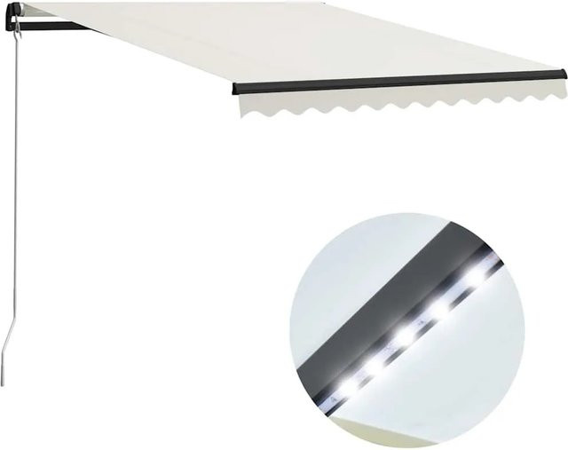 vidaXL Markise manuell einziehbar mit LED in Creme und Grau, B: 300 cm, H: 250 cm - Bild 1
