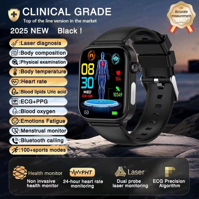 QLY Online Smartwatch mit KI Gesundheitsdiagnose EKG und PPG, Herzfrequenz, SpO2 und Schlaftracking, Schwarz - Bild 1