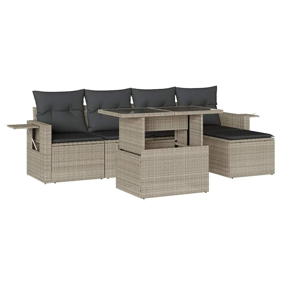 vidaXL 6-teilige Garten-Sofagarnitur aus Poly-Rattan mit Kissen in Hellgrau - Bild 2