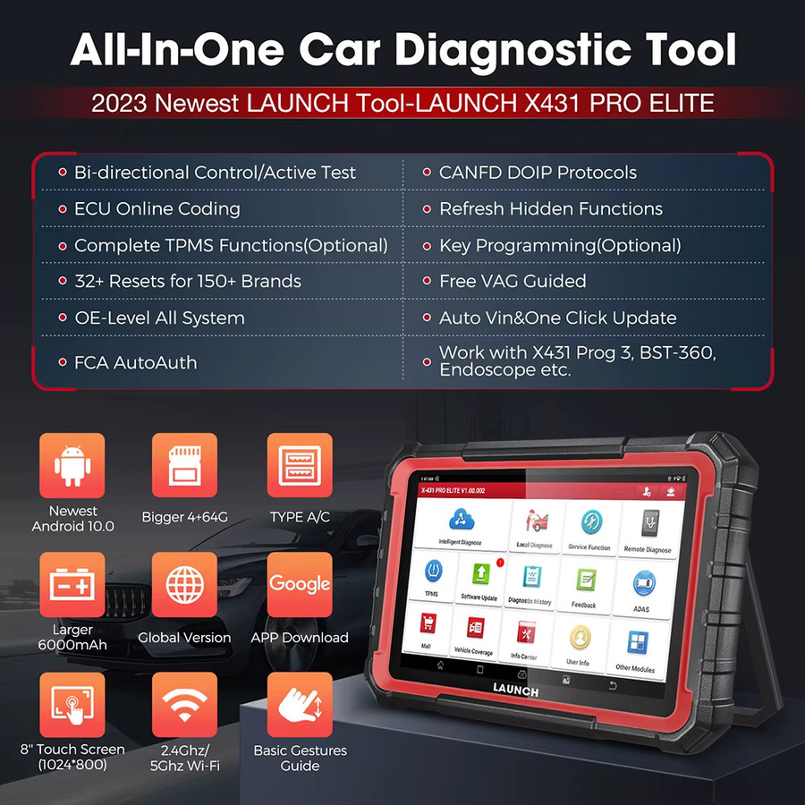 LAUNCH X431 PRO ELITE CANFD DOIP Auto-Vollsystem-Diagnosetool mit ECU-Coding und bidirektionaler Steuerung in Schwarz - Bild 2