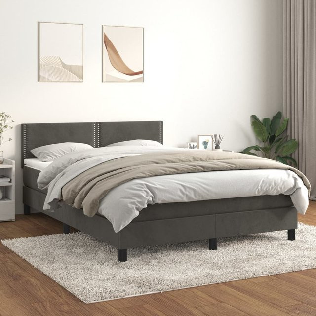 vidaXL Boxspringbett mit Matratze aus Samt in Dunkelgrau, B/T/H: 140 x 190 x 200 cm - Bild 3