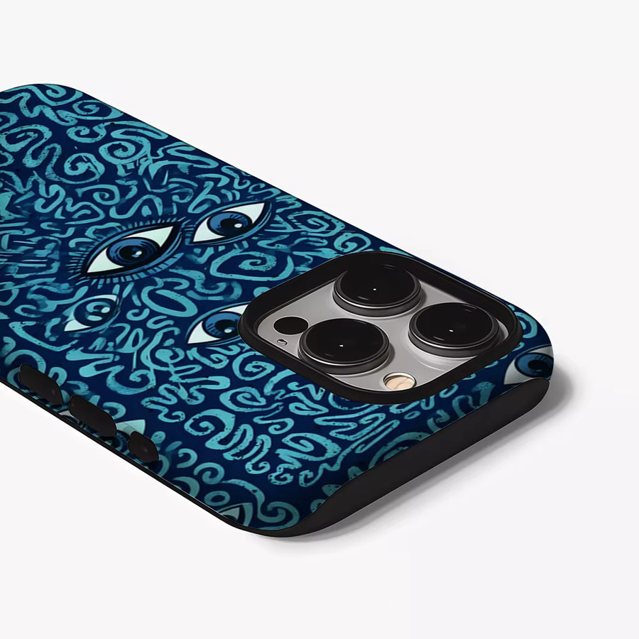 Casegame Matte Bumper MagSafe Hülle für iPhone 17 16 15 14 13 Pro Max Stoßfeste Harte PC Schutzhülle Blau mit Böser-Blick-Kunst-Design - Bild 2
