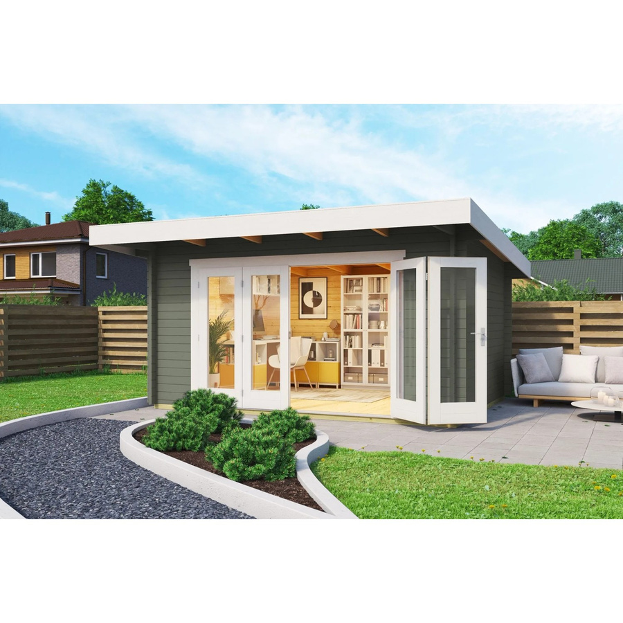 Lasita Maja Gartenhaus Sussex Flachdach in Grüngrau, B/H/T: 450 x 239,4 x 410 cm - Bild 2