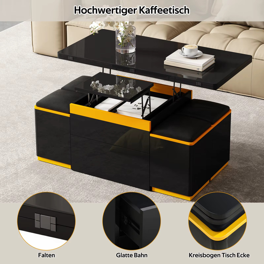 Anajqaqia Multifunktionaler Couchtisch als klappbarer Esstisch und Beistelltisch, höhenverstellbar, B/T/H: 100 x 50 x 43 cm - Bild 4