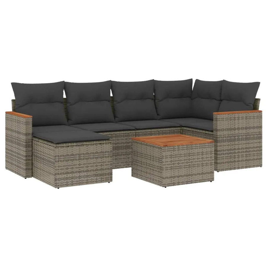 vidaXL 7-tlg Garten-Sofagarnitur aus Poly Rattan in Grau mit Kissen - Bild 2