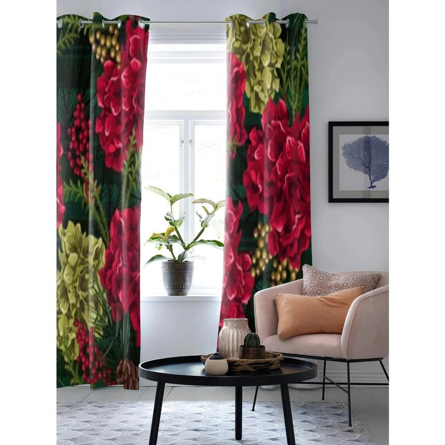 Yiran Furniture 2er-Set moderne Fenstervorhänge mit Blumenmuster, halbtransparent, Polyester, Mehrfarbig, Breite: 50 cm, Höhe: 100 cm - Bild 3