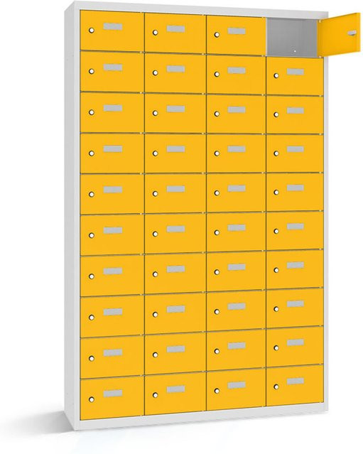 rotstahl Wertfachschrank mit 40 Fächern, gelbe Türen und lichtgrauem Korpus, B/T/H: 115 x 30 x 180 cm - Bild 1