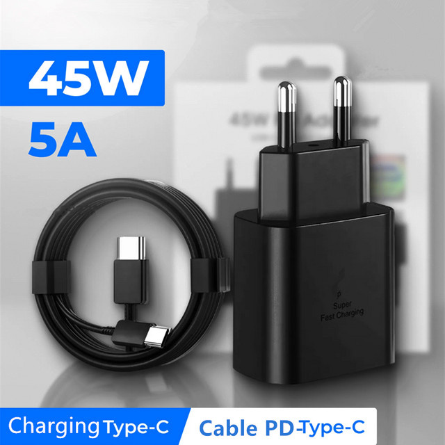 Samsung 45W USB-C Ladegerät mit USB-C auf USB-C Ladekabel in Schwarz für Galaxy S25 S24 S23 S22 S21 S20 Ultra und A55 A56 - Bild 1