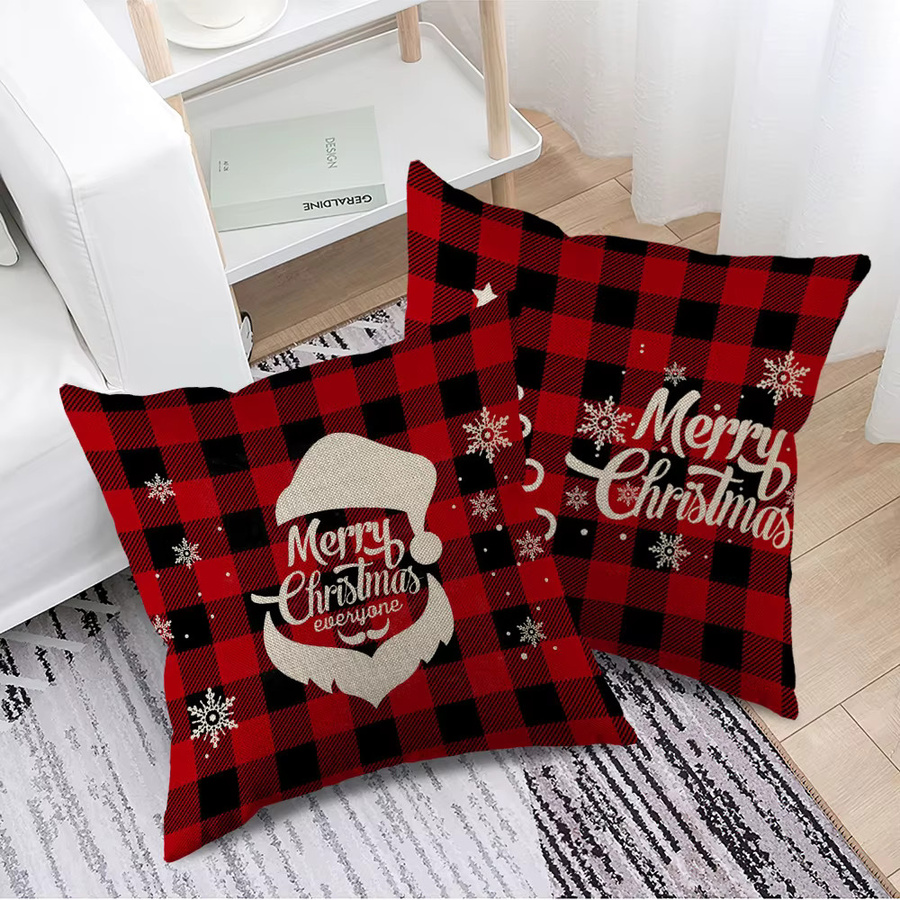 ZZN Kissenbezug aus Leinen mit rotem Streifenmuster und Frohe Weihnachten Design für deine Home Dekoration - Bild 3
