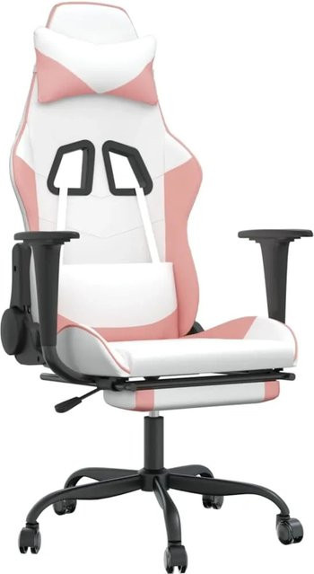 vidaXL Gaming-Stuhl in Weiß und Rosa mit Massagefunktion, Fußstütze und Kopfstütze aus Kunstleder - Bild 1
