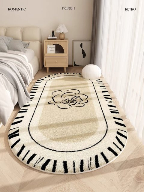 Vikama Plüschteppich Oval in Pink, Französisches Design, Waschbar und Rutschfest für das Schlafzimmer - Bild 1
