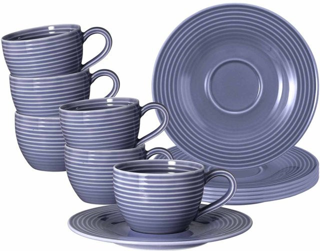 Seltmann Weiden Espressotassen mit Untertassen Beat Color Glaze Blau Gestreift aus Porzellan 6er Set 100 ml - Bild 1