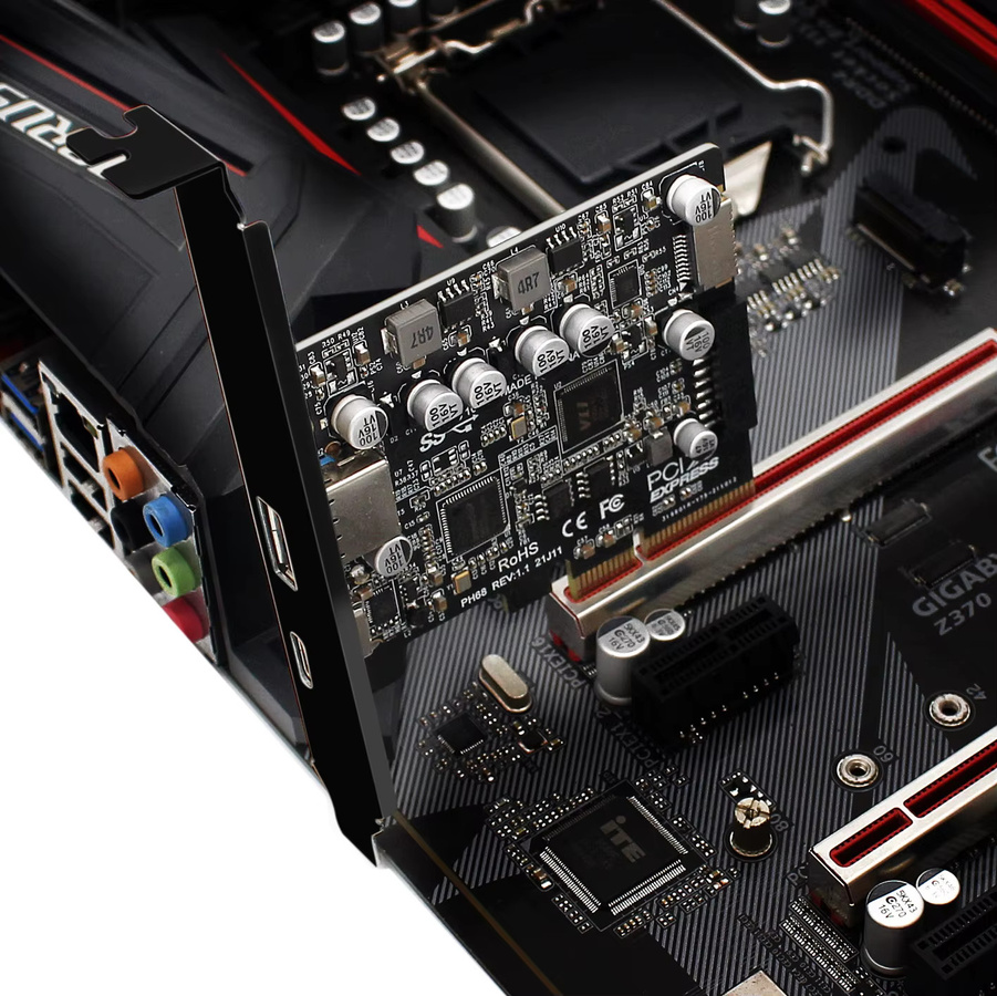Geris Power USB 3.2 Typ-C Erweiterungskarte PCIe 3.0 auf USB 3.2 Gen 2 Adapterkarte mit 10 Gbit/s in Schwarz - Bild 4