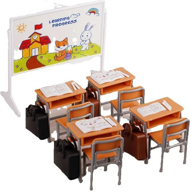 DIAPER&CORED Klassenzimmer Schreibtisch Tafel Büchertasche, Puppenhaus Zubehör, 1:12 Miniatur Simulation Home Modell Dekor - Bild 1