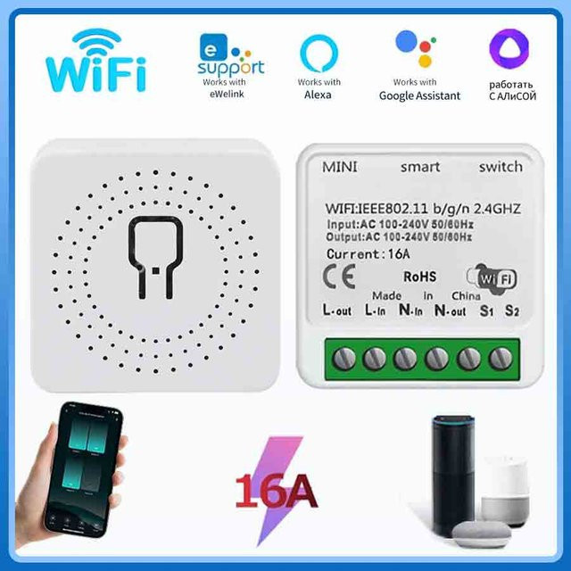 GGBEE WLAN Smart Switch Modul 16A für Licht und Ventilator, weiß, kompatibel mit Amazon Alexa und Google Assistant, eWelink Fernsteuerung - Bild 1