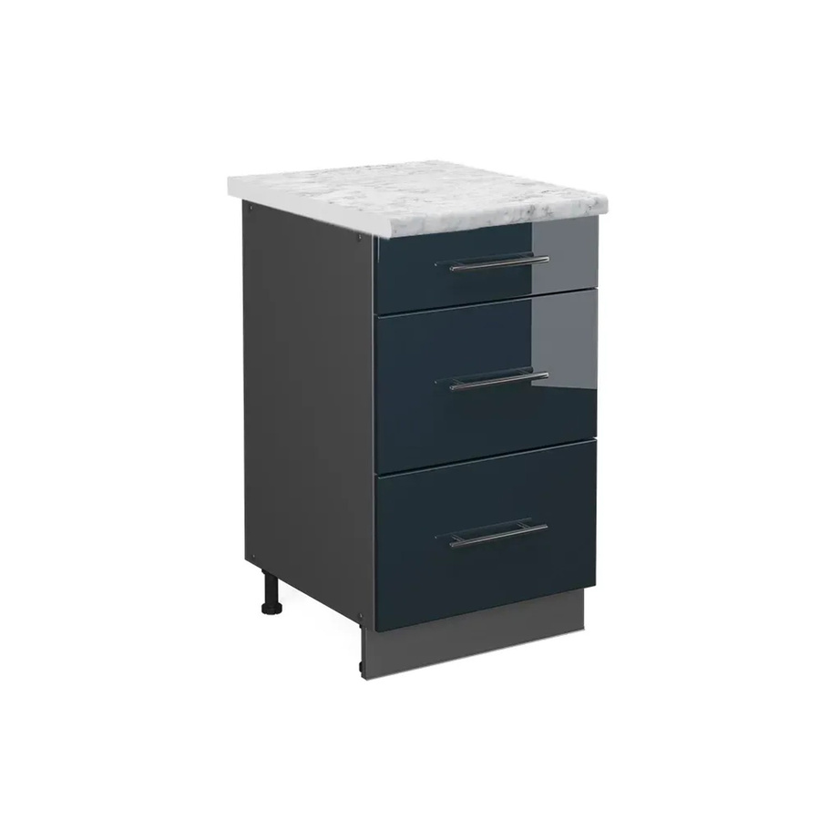 Vicco Schubladenunterschrank Fame-Line in Anthrazit und Dunkelblau Hochglanz mit weißer Marmor-Arbeitsplatte, Breite: 50 cm - Bild 3