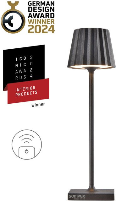 Sompex TROLL NANO RC Akku-Tischleuchte aus Aluminium in Anthrazit mit Fernbedienung und Dimmer, Durchmesser: 5,5 cm, Höhe: 21 cm - Bild 1