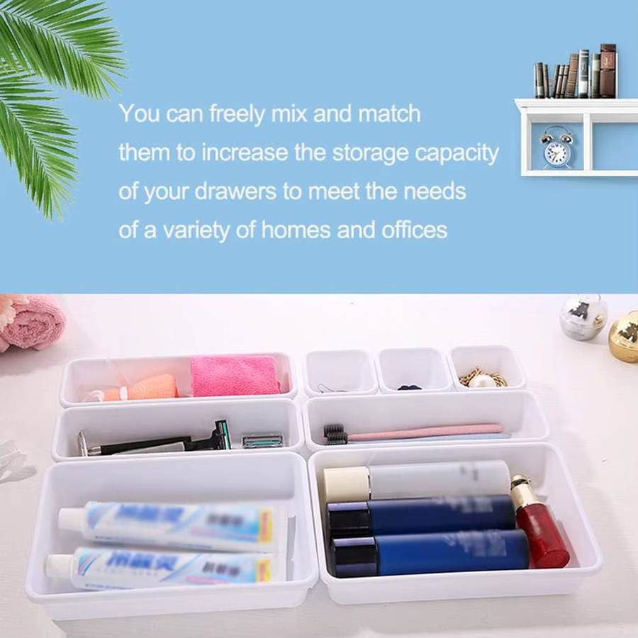 8-in-1 Schubladenteiler Organizer Set aus Kunststoff für Büro, Küche und Make-up in Grau und Weiß - Bild 2