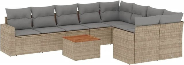 vidaXL 10-teilige Garten-Sofagarnitur in L-Form aus Polyrattan mit Kissen in Beige - Bild 1