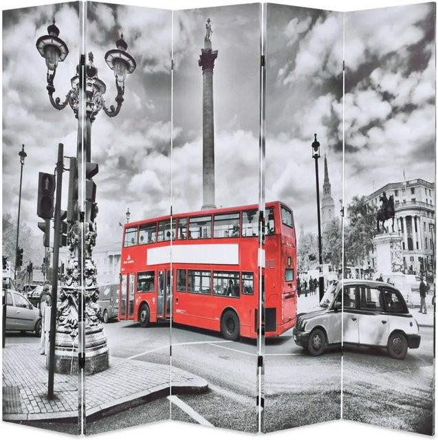 vidaXL Raumteiler London Bus klappbar, Schwarz-Weiß, B/H: 200 x 170 cm - Bild 1