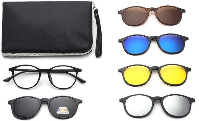 Yiran bag 2245A Sonnenbrille, Clip-On, polarisiert, schwarz, Kunststoff, Vollrand, Round, Herren - Bild 1