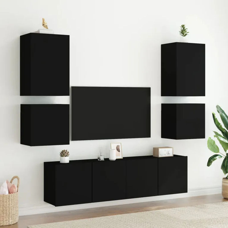 vidaXL TV-Wandschränke 2er-Set Schwarz aus Holzwerkstoff B/T/H: 40,5 x 30 x 40 cm - Bild 2