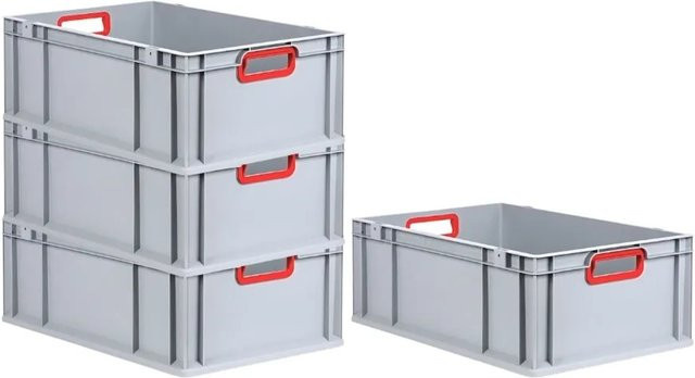 PROREGAL Spar Set 4x Eurobox Nextgen Color Transportboxen mit verstärktem Boden und Griffen, Rot, H x B x T: 22 x 40 x 60 cm, 44 Liter pro Box - Bild 1