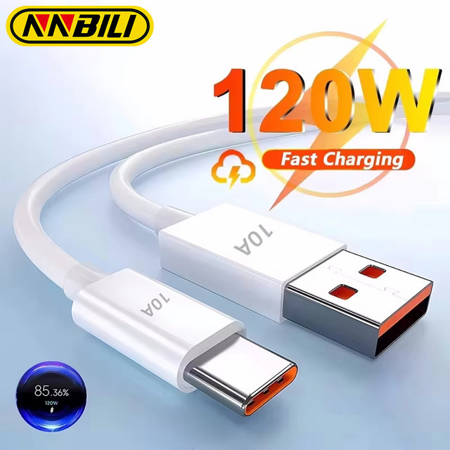 NNBILI USB Typ C Ladekabel 120W in Weiß für Android, Huawei und Xiaomi - Bild 1