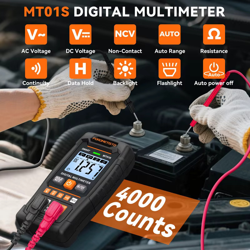 POROMETISTO MT01S Digitalmultimeter mit 4000 Zählungen, Auto-Range-Multitester für 0,8–600 V AC/DC-Spannung, Ohm und NCV-Kontinuitätstester - Bild 4