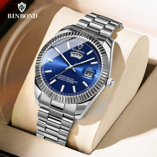 Binbond Armbanduhr Edelstahl, Analoguhr, Silber, Herren - Bild 1
