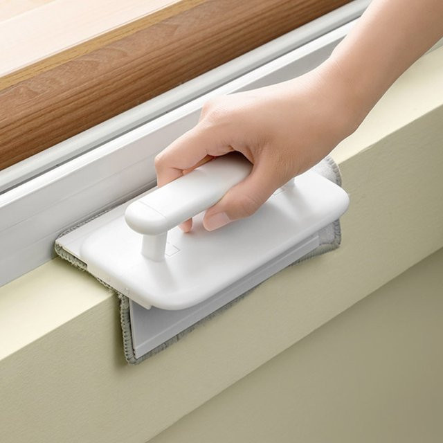 VIBRATITE Multifunktionale Fensterrillen-Reinigungstuchbürste aus Mikrofaser, faltbar, Weiß - Bild 1