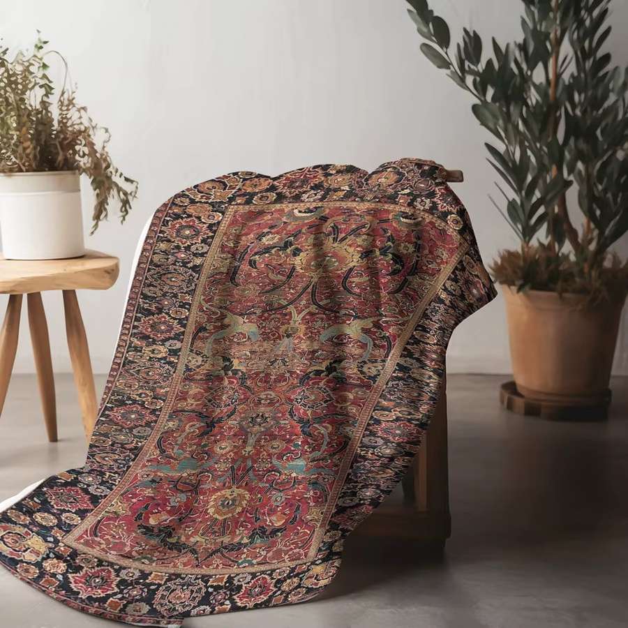 Luxuriöse Samt-Überwurfdecke im marokkanischen Stil mit persischem Kelim-Ornament, flauschige Dekodecke in Multicolour - Bild 3