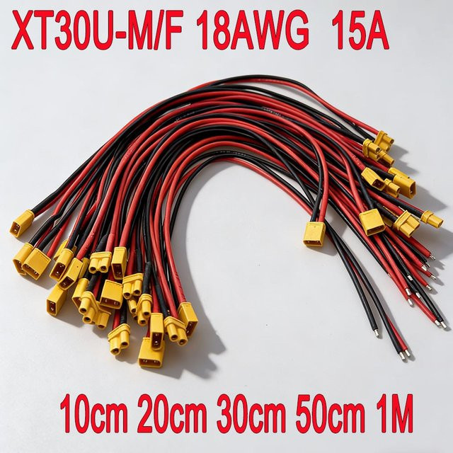 HBXINTAO XT30 Stecker Set mit 18AWG Silikonkabel als Männlich-Weiblich-Verbinder für RC Auto Lipo Akku Ladeanschluss Verlängerung - Bild 1