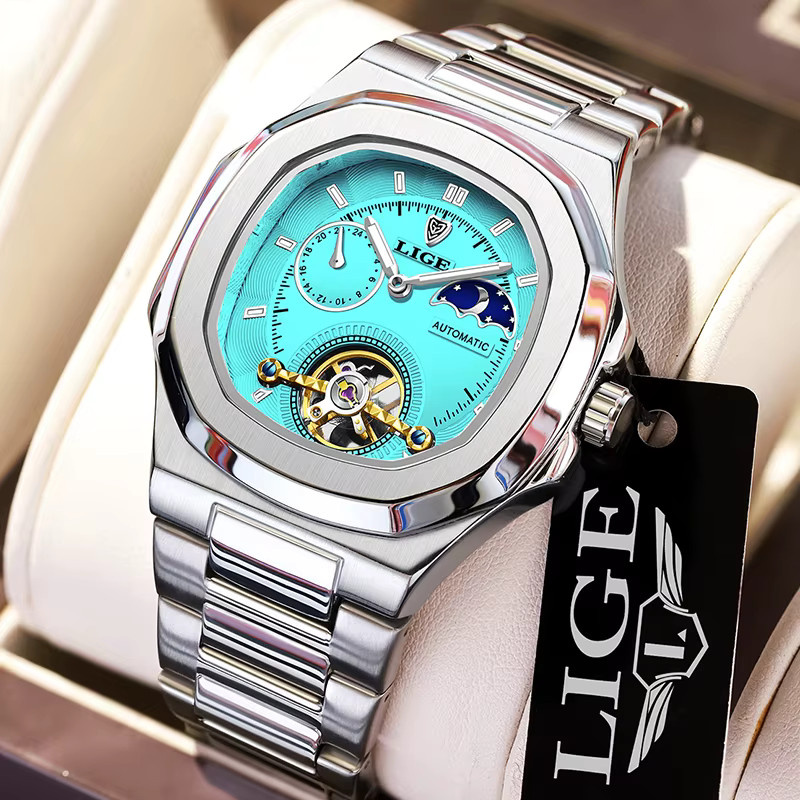 LIGE Armbanduhr Automatik, Edelstahl, Blau, Herren - Bild 5