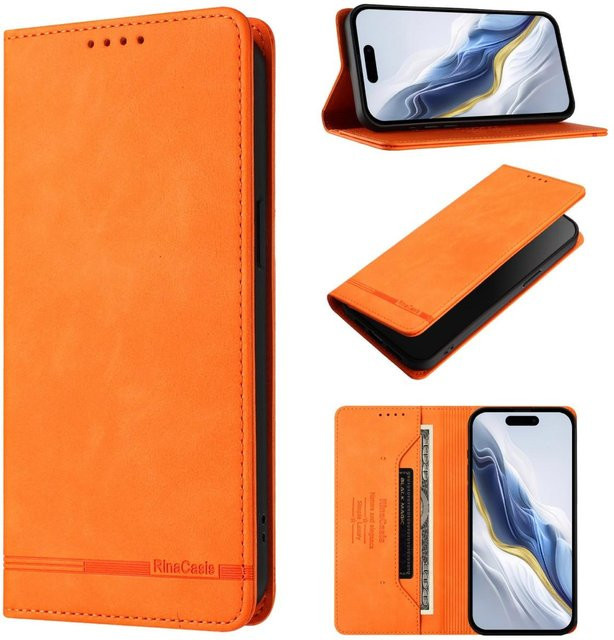 Luxus Lederhülle für Samsung Galaxy A72 A52 A52S A42 A32 A22 A12 A02 A71 A51 A41 A31 A21 A11 Magnetische Klapp-Brieftasche Handyhülle in Orange - Bild 1