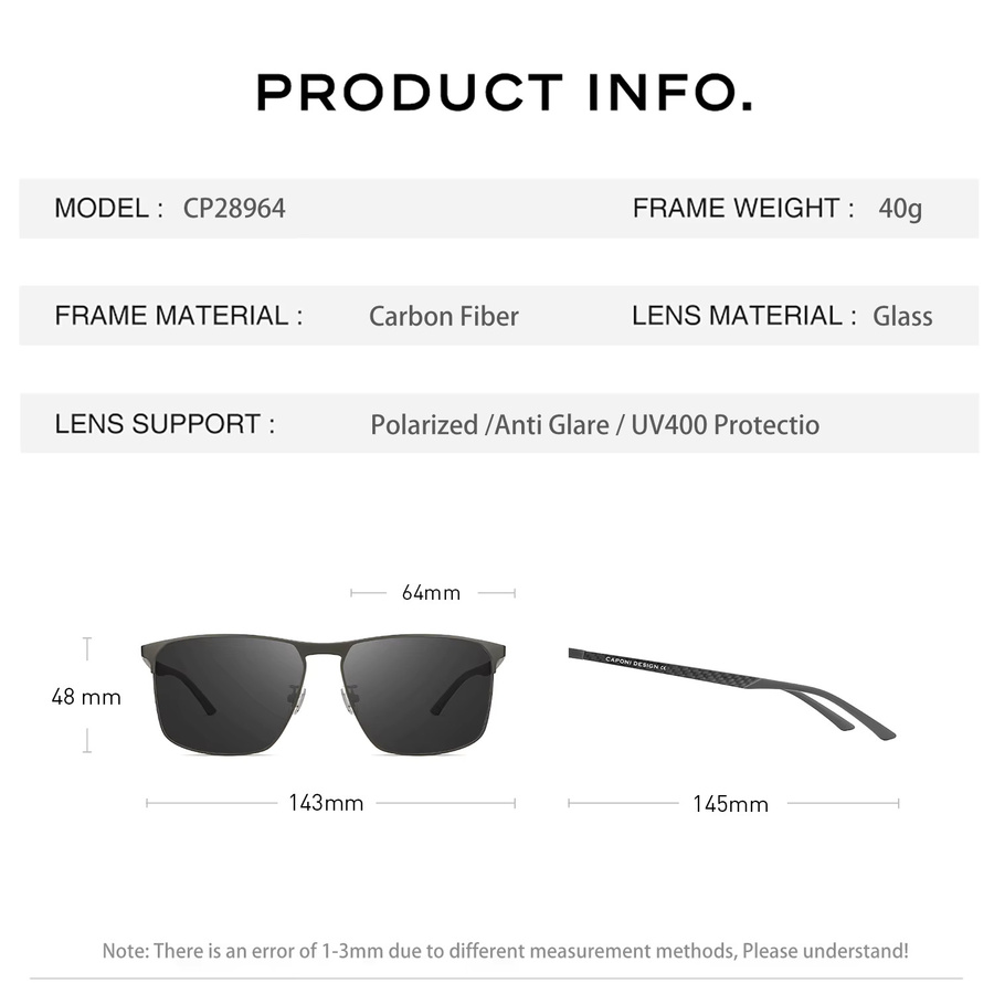 CAPONI CP28964 Sonnenbrille, Carbon Faser, Vollrand, Schwarz, Männer - Bild 3