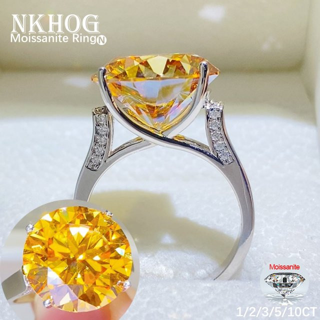 NKHOG Ring, 925 Silber vergoldet, Gelber Moissanit, Damen - Bild 1
