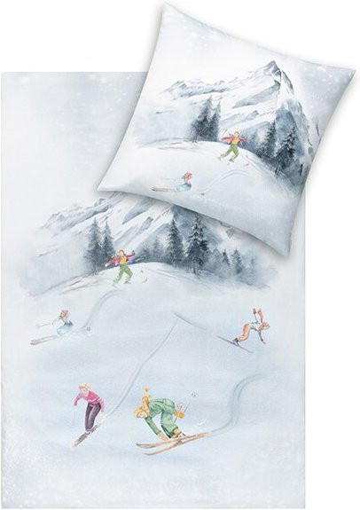 Estella Bettwäsche Montaina aus Kuschelflanell in Weiß mit Natur-Grafik für Erwachsene - Bild 1