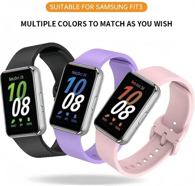 JBAILI Uhrenarmband Silikon, Schwarz, Unisex, Samsung Galaxy Fit 3 - Bild 1