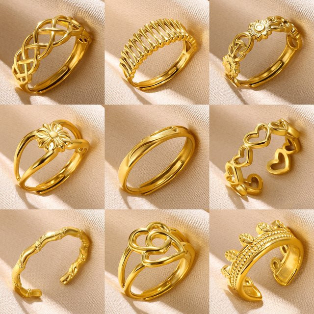 ETCAVCE Ringe Edelstahl, Gold, Damen, Punk Geprägt, Einstellbar - Bild 1