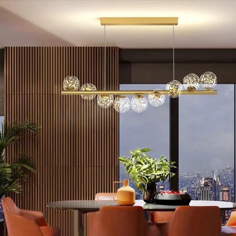 HomeLover Nordic Kronleuchter im Bauhaus-Stil aus Metall und Glas in Gold/Messing mit transparenten Gläsern für Wohnzimmer, Schlafzimmer, Esszimmer und Küche - Bild 2