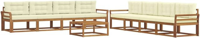 vidaXL Outdoor-Sofagarnitur L-Form aus Akazienholz mit Kissen, Set in Braun und Beige - Bild 1
