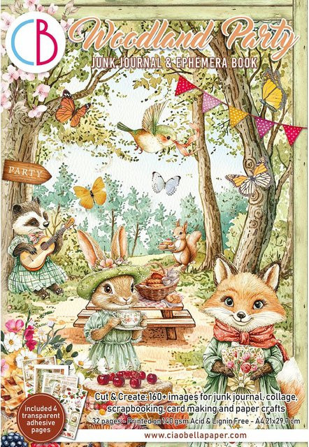 Junk Journal und Ephemera Buch Woodland Party in Multicolor, Format A4 - Bild 1