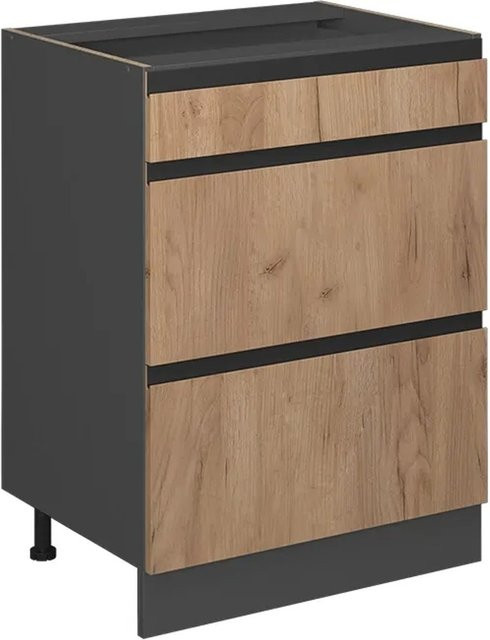 Vicco Küchenunterschrank R-Line Goldkraft J-Shape in Eiche und Anthrazit mit Schubladen, Breite: 60 cm - Bild 1