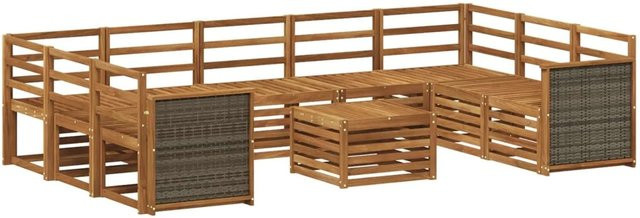 vidaXL Sofagarnitur aus Massivholz Akazie in Braun mit Latten-Design und Armlehnen - Bild 1