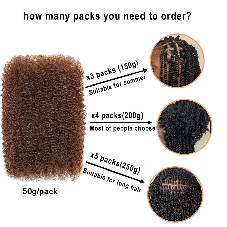 Arilah Echthaarverlängerungen, brasilianisches Remy Bulk, braun 4C Afro Kinky, 30g/50g - Bild 4