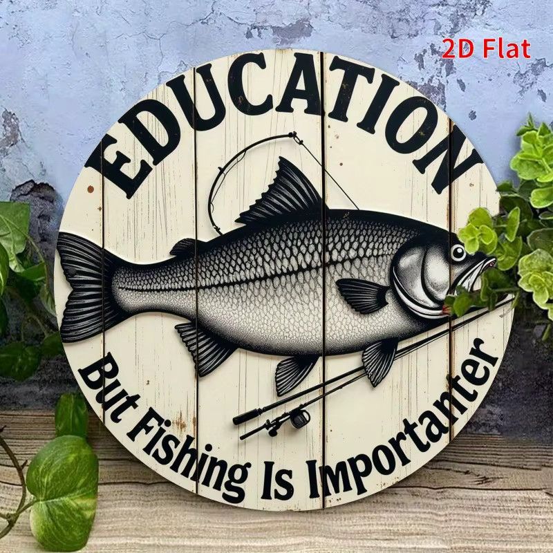 Potdemiel Metall-Wandschild aus Eisen mit humorvollem Spruch Education Important But Fishing More Important in rustikalem Design, Breite: 19,8 cm, Höhe: 19,8 cm - Bild 5
