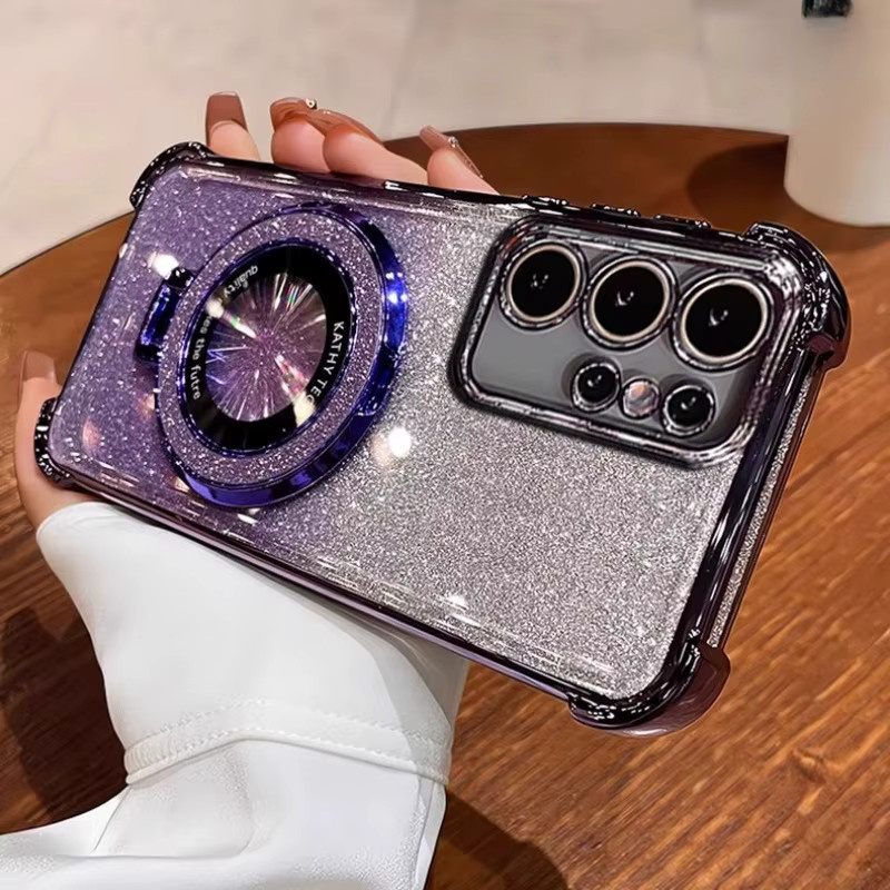 Luxus Glitter Handyhülle mit Halterung für Samsung Galaxy S25 S24 S23 A06 A16 A36 A05 A15 A25 A35 A55 A14 A24 A34 A54 und S24FE in Blau - Bild 3