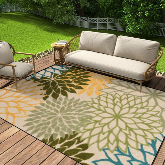 VIKAMA Outdoor-Teppich mit Blumenmuster in Multicolour, rutschfeste und waschbare Matte im Boho-Stil, B/T: 120 x 80 cm - Bild 1