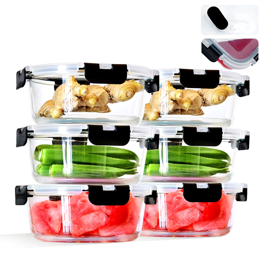 SIAZIH 6/8-teiliges Lebensmittelbehälter-Set aus Glas mit luftdichten und auslaufsicheren Deckeln, transparent, 400 ml und 950 ml - Bild 3